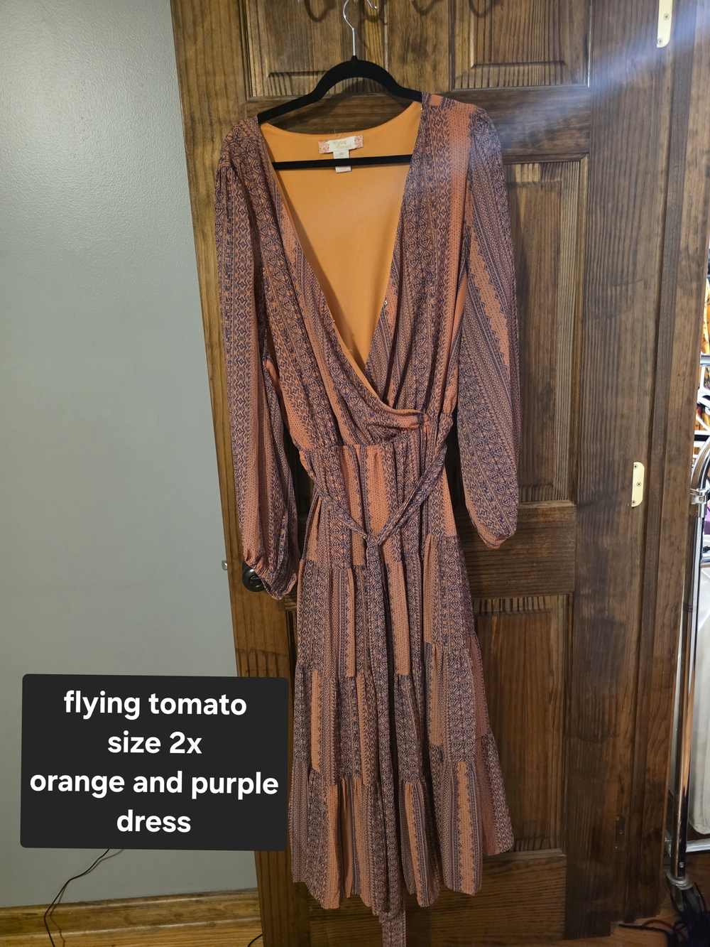 Flying Tomato Orange and Purple Printed Wrap Midi Dress